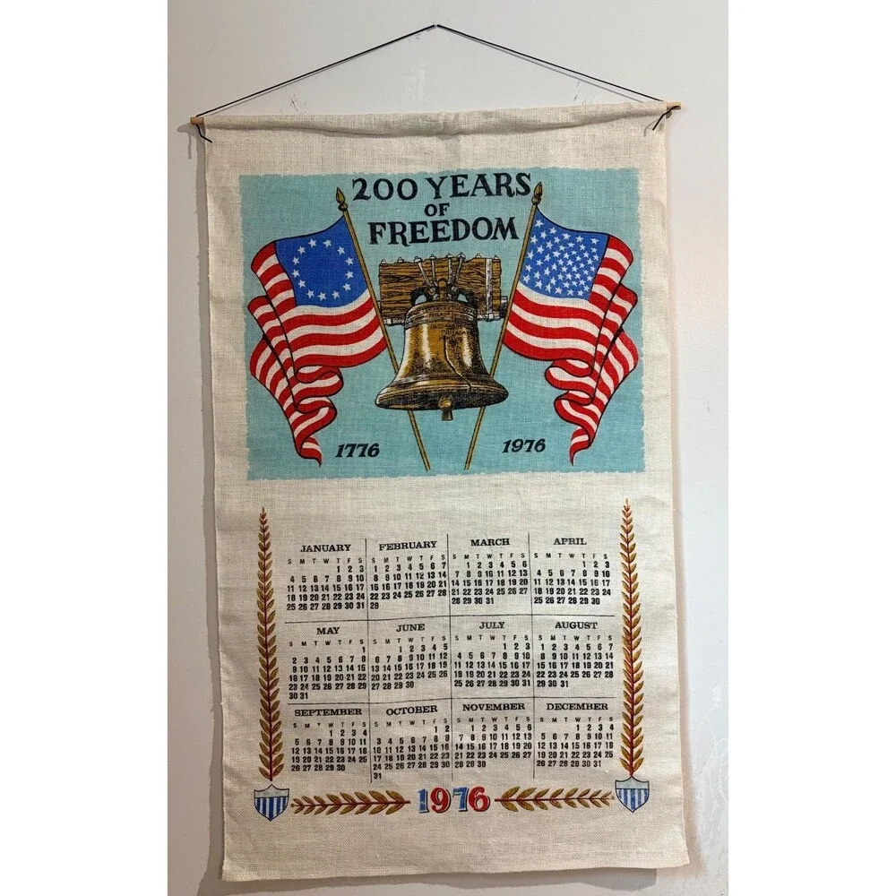 Vtg 1976 Bicentennial Linen Tea Towel Calendar 200 years of Freedom